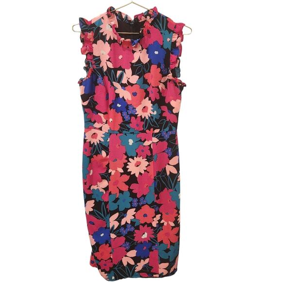 NEW Maggy London Floral Ruffled sheath dress size 8 - Picture 2 of 5